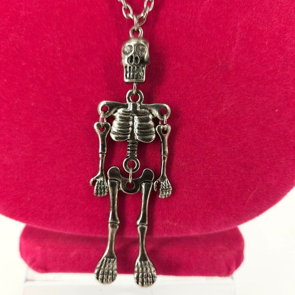 Unknown Jewelry - Skull Skeleton Jointed Pendant Necklace Stainless Steel 28" Rock Metal Bike Goth